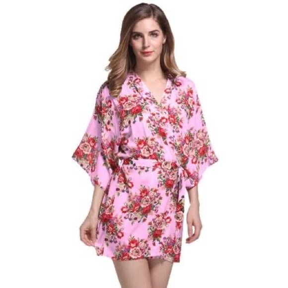 Grace Art, Short Robe Kimono, Floral, Pink - Picture 2 of 2